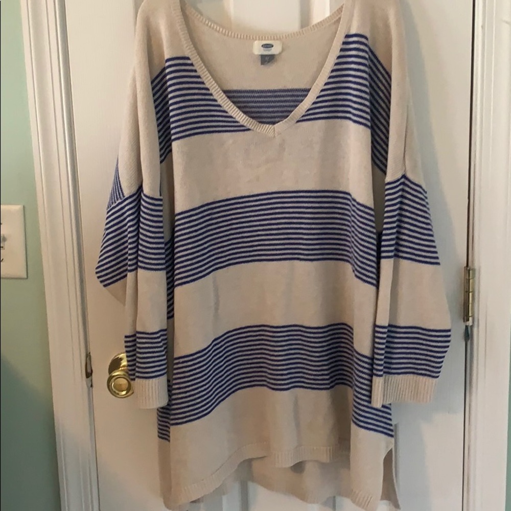 Blue and white striped sweater
